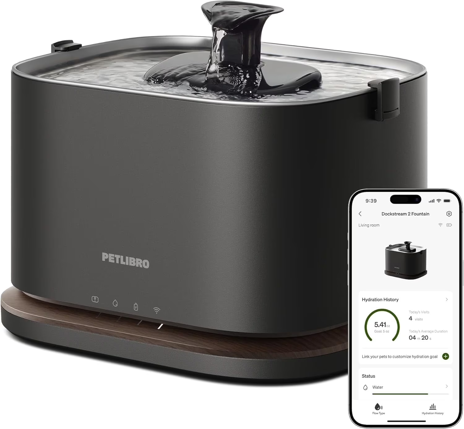 Smart Cordless Pet Water Fountain with App Monitoring