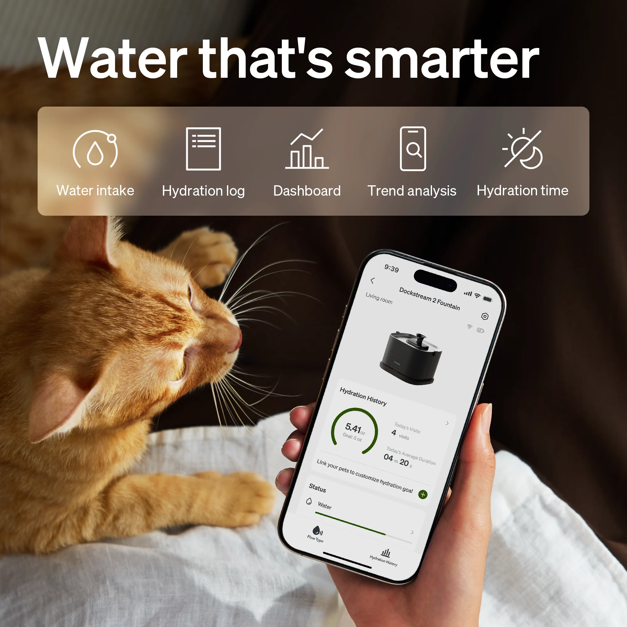 Smart Cordless Pet Water Fountain with App Monitoring