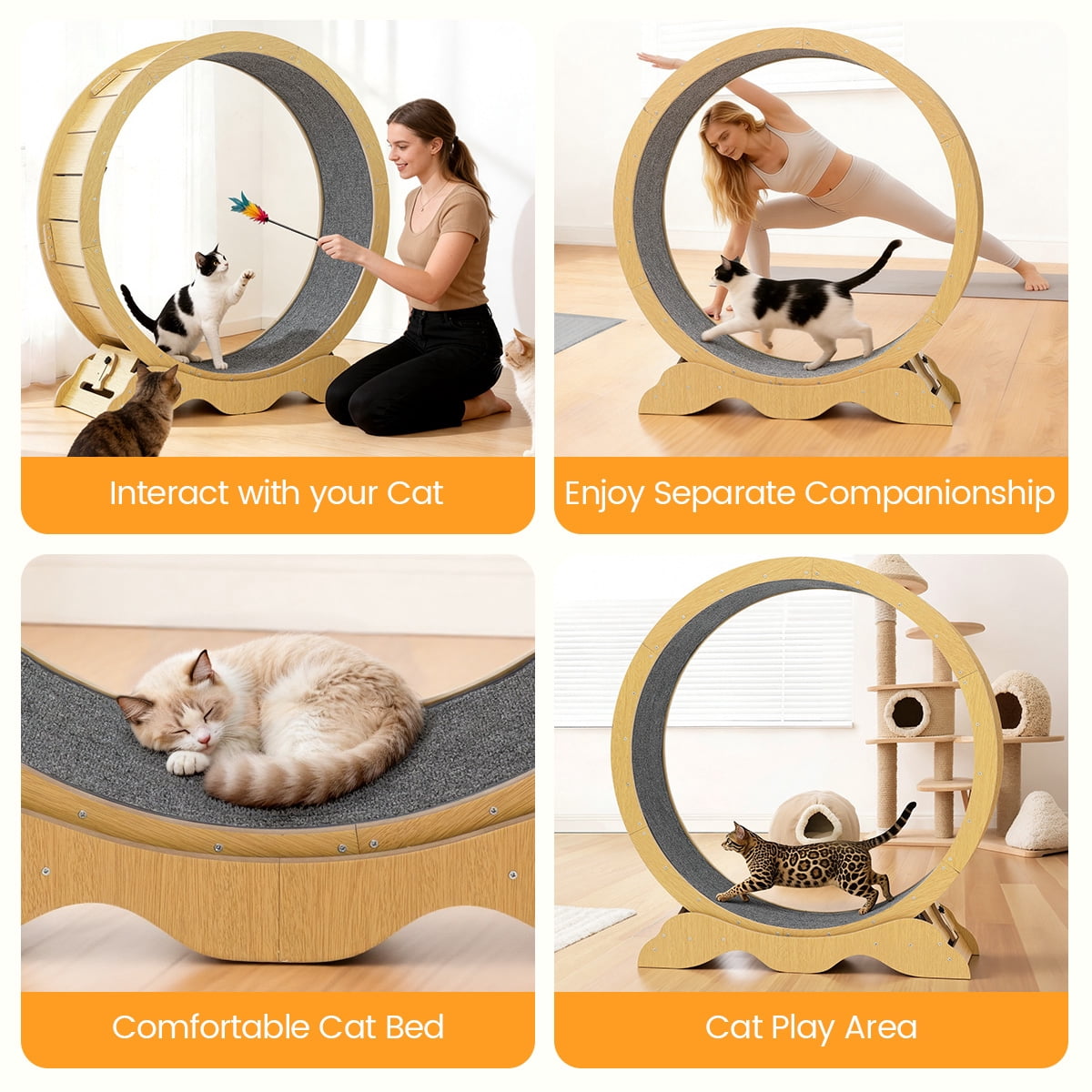 Silent Wooden Cat Running Wheel