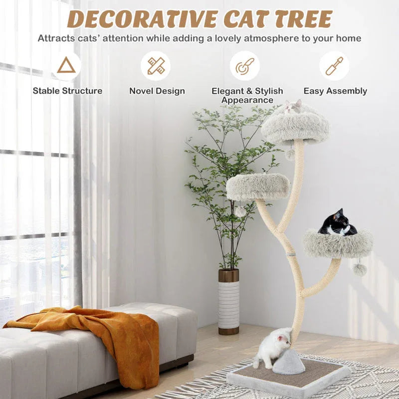 70" Metal Cat Tree Tower with 3 Plush Perches 10 - MiniPaw Luxe