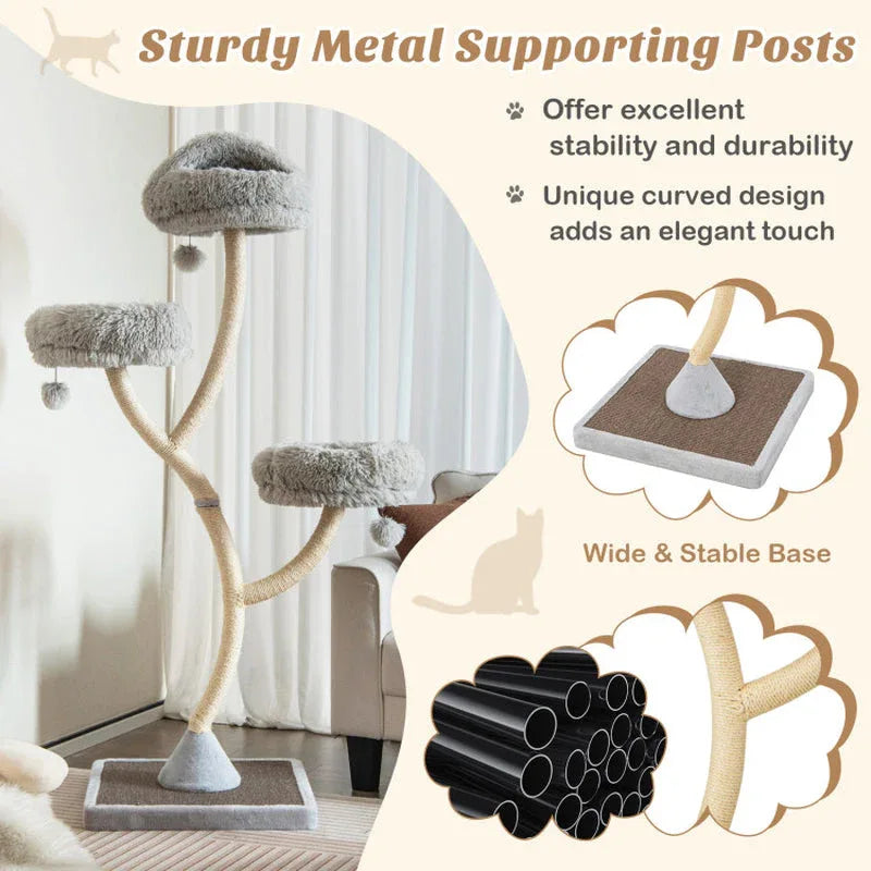 70" Metal Cat Tree Tower with 3 Plush Perches 6 - MiniPaw Luxe