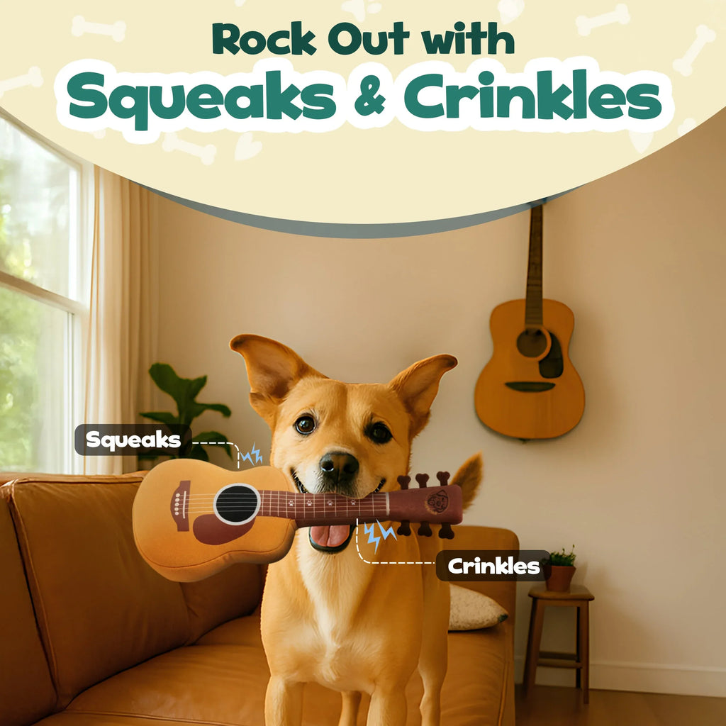 Acoustic Guitar Squeaky Crinkle Dog Toy 3 - MiniPaw Luxe