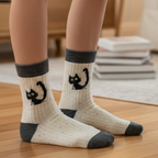 Black Cat on Cream | Flecked Cat Socks