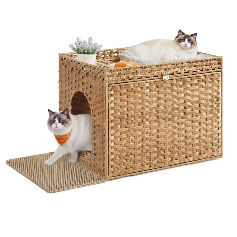 Boho Handwoven Rattan Hidden Litter Box 1 - MiniPaw Luxe