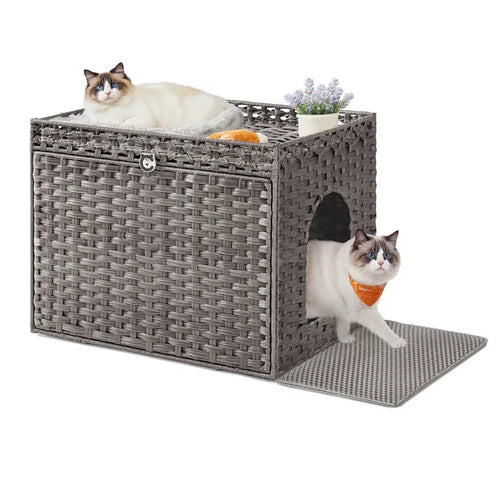 Boho Handwoven Rattan Hidden Litter Box 2 - MiniPaw Luxe