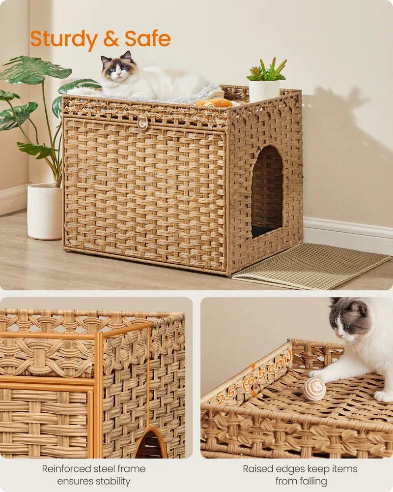 Boho Handwoven Rattan Hidden Litter Box 5 - MiniPaw Luxe
