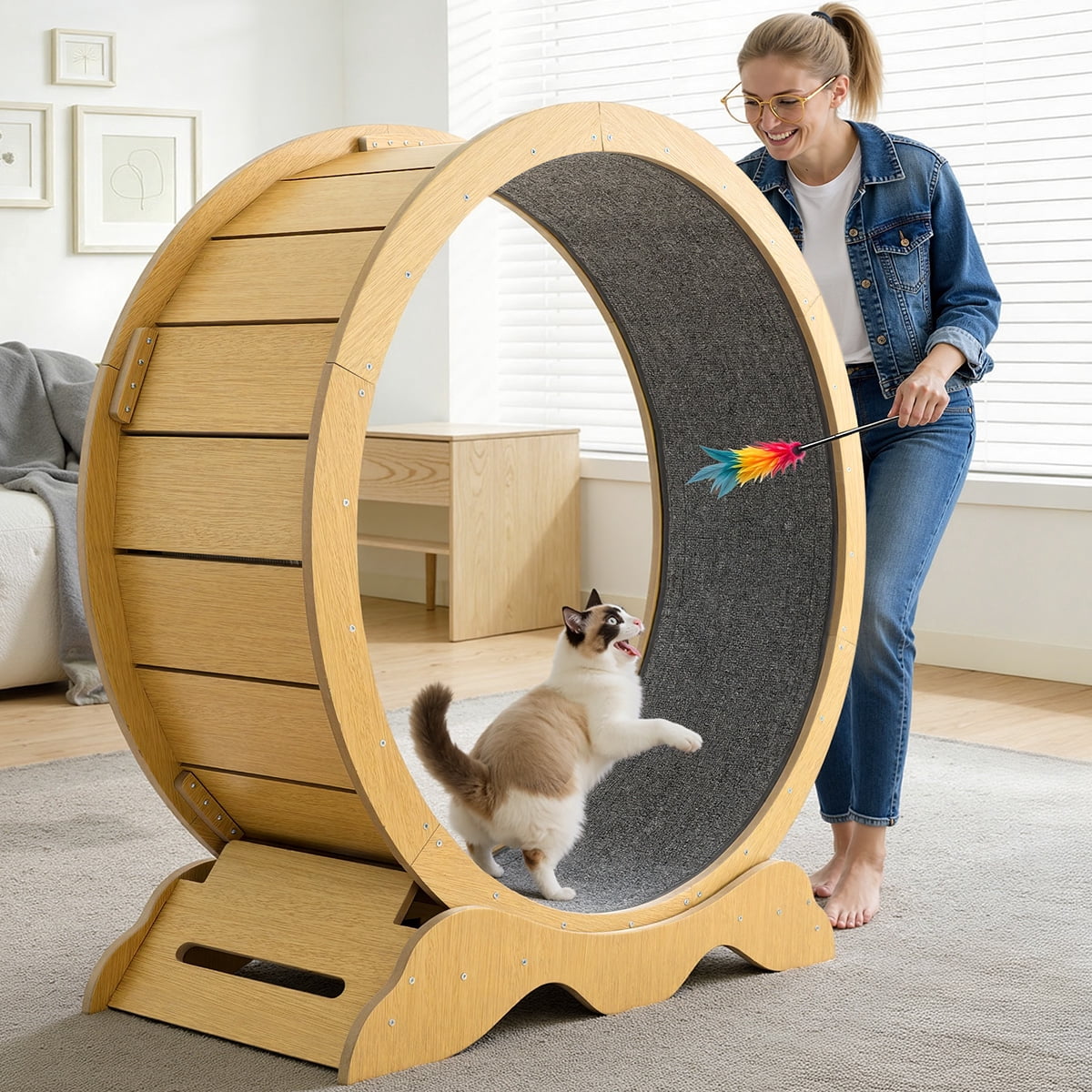 Silent Wooden Cat Running Wheel