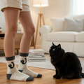 Black Cat on Cream | Flecked Cat Socks