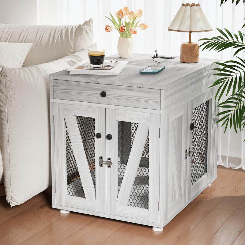 Furniture-Style Wooden Dog Crate End Table | USB Charging, Storage Drawer, & Double Latch 10 - MiniPaw Luxe