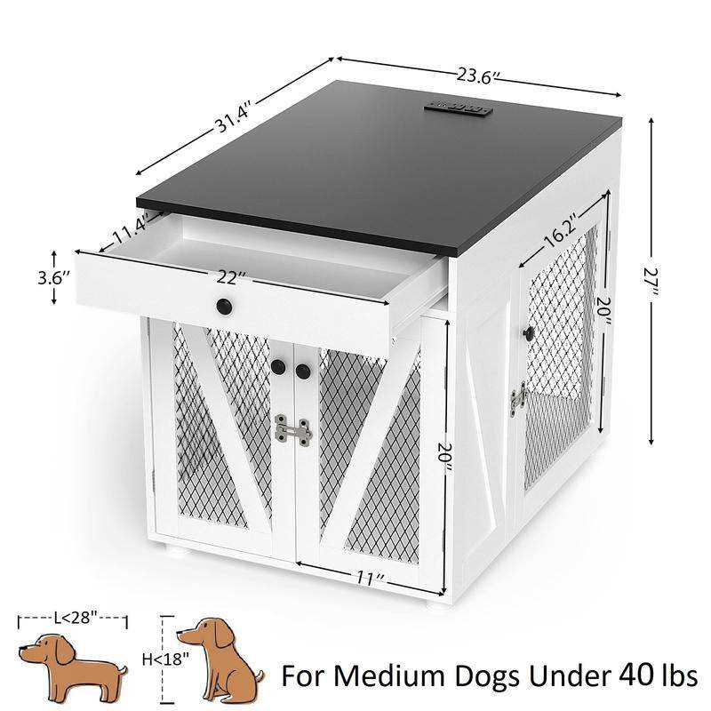 Furniture-Style Wooden Dog Crate End Table | USB Charging, Storage Drawer, & Double Latch 3 - MiniPaw Luxe