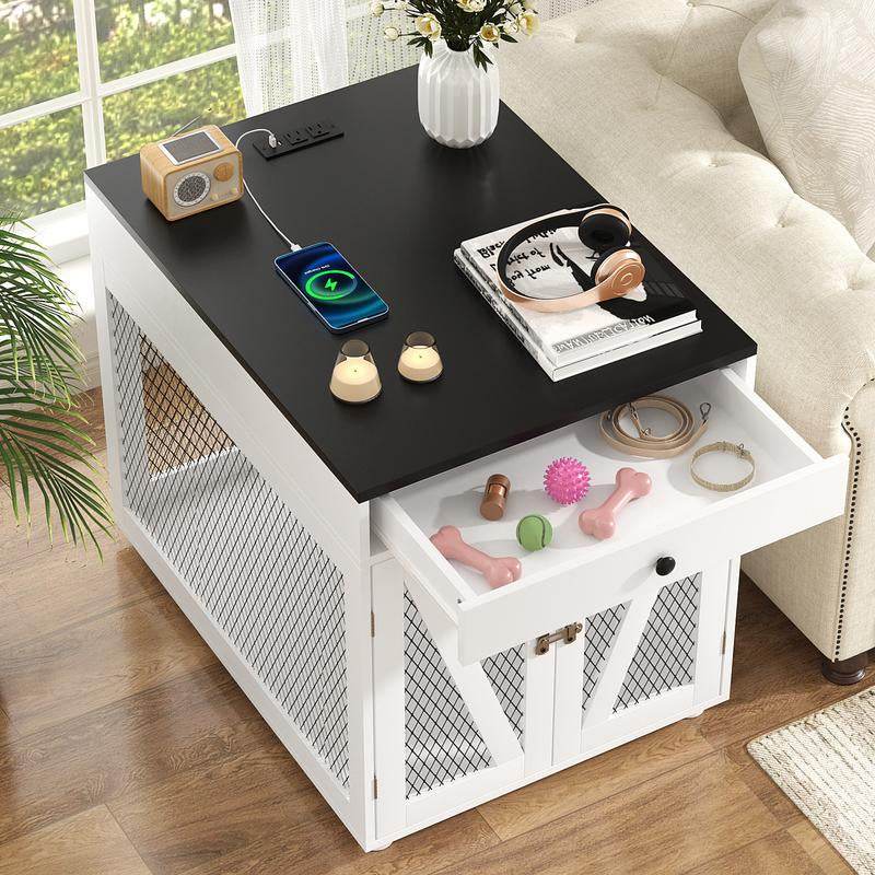 Furniture-Style Wooden Dog Crate End Table | USB Charging, Storage Drawer, & Double Latch 5 - MiniPaw Luxe