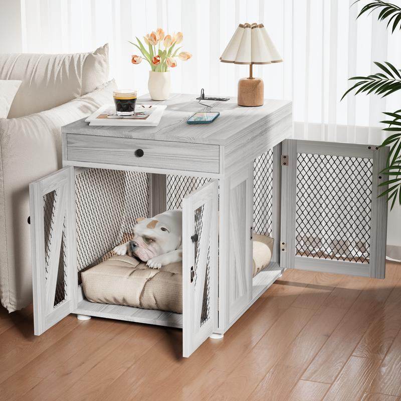 Furniture-Style Wooden Dog Crate End Table | USB Charging, Storage Drawer, & Double Latch 9 - MiniPaw Luxe