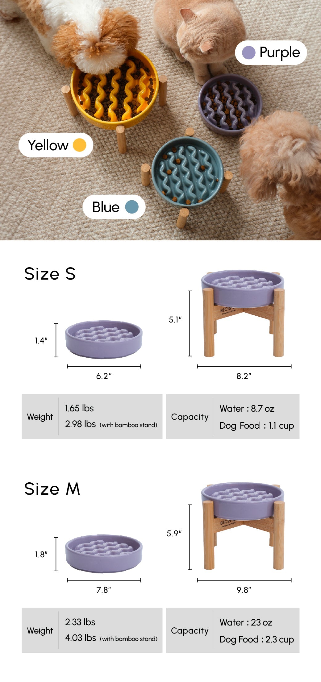 [Macaroni] Slow Feeder Dog Bowls - Yellow / Frozen Blue / Purple 19 - MiniPaw Luxe