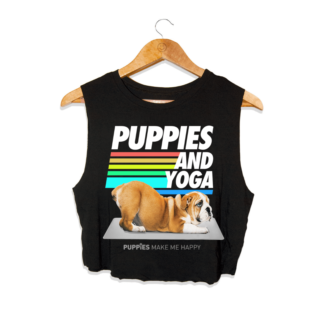 Puppies & Yoga Crop Tank | Bright Colors | Gift for Dog Moms Who Do Yoga | Made in USA