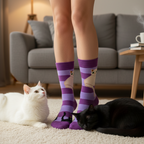 Purple Striped Socks | White Cat Black Cat