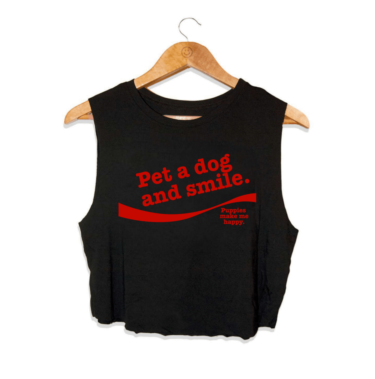 Pet A Dog And Smile Crop Tank | Red Font | Gift for Dog Lovers | Made in USA