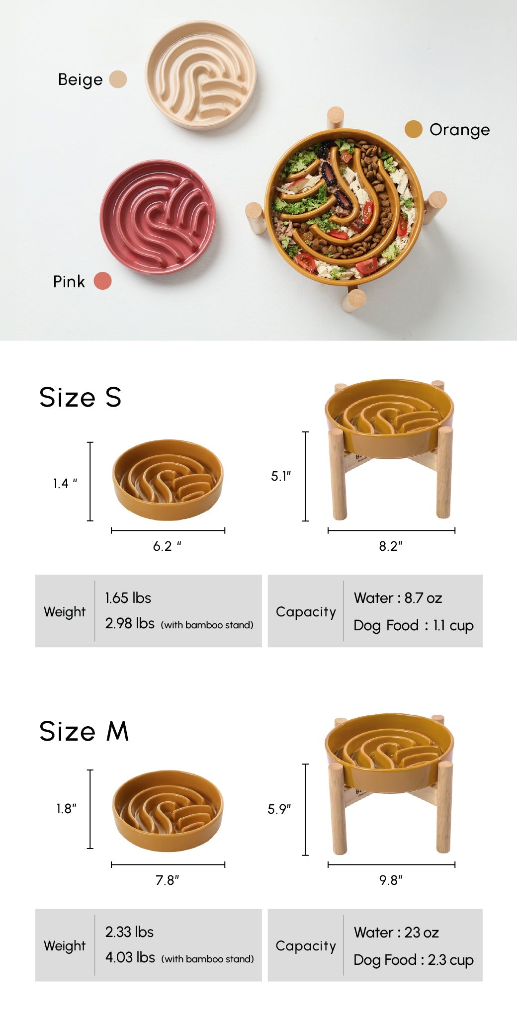 [Wave] Slow Feeder Dog Bowls - Pink / Beige / Orange 17 - MiniPaw Luxe