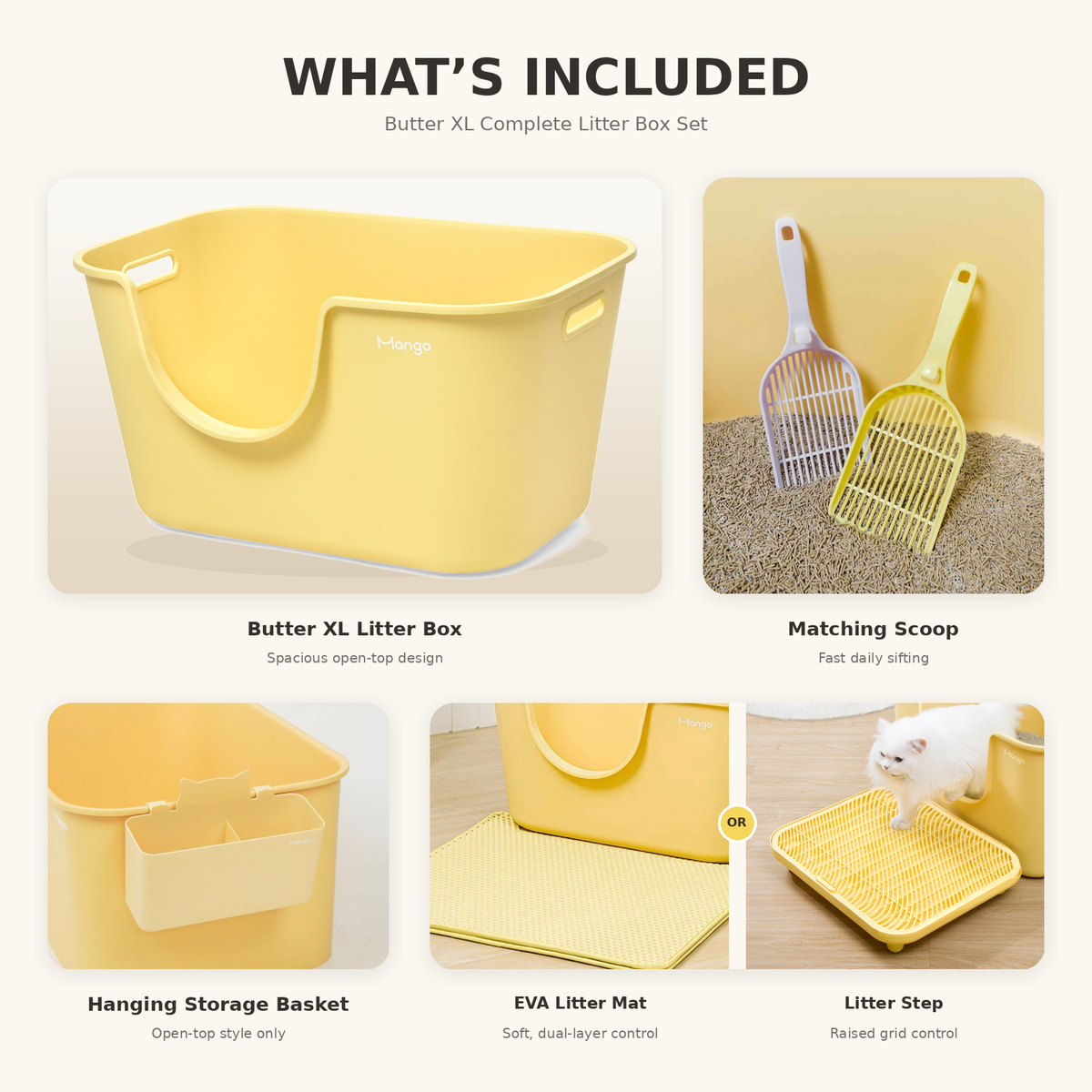 Butter Litter Box XL Set | Extra Large Litter Box with Accessories