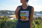Puppies & Yoga Crop Tank | Bright Colors | Gift for Dog Moms Who Do Yoga | Made in USA